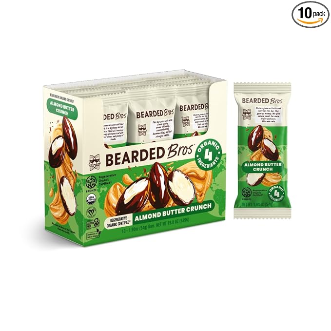Bearded Brothers, Organic Vegan Protein Energy Bars, Almond Butter Crunch (10 Pack) - Gluten Free