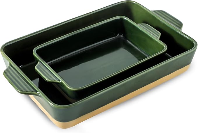 Ceramic Baking Casserole Dish with Handles, Large 9x13 inch Pan and Middle Baking Pan - Porcelain