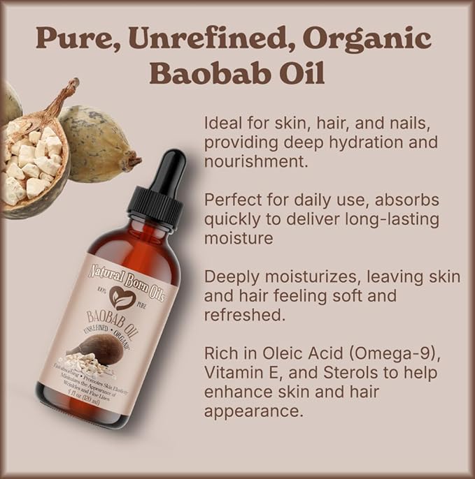 Natural Born Oils 4oz Baobab Oil, 100% Pure and Natural, Organic, Cold-pressed, Unrefined