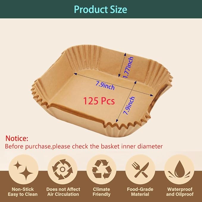 parchment paper for air fryer, 7.9inch square air fryer liners disposable,125PCS Non-stick