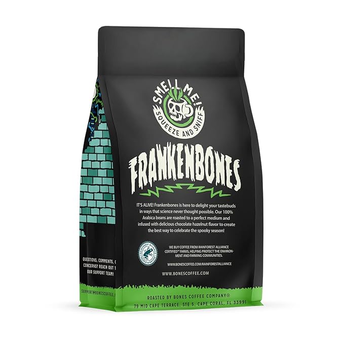 Bones Coffee Company Frankenbones Chocolate and Hazelnut Flavored Coffee, Medium Roast Low Acid