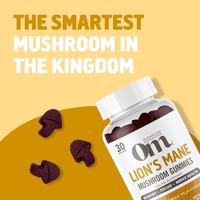 OM Mushroom Superfood Lion's Mane Gummies, 60 Count, 30 Servings, USA Grown Organic Mushrooms