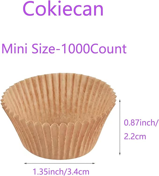 1000-Count Natural Mini Cupcake Liners Small Muffin Liners No Smell Premium Greaseproof Paper