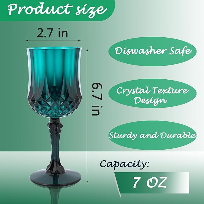 Plastic Wine Glasses，Plastic Goblets Vintage Style Cordial Drinking Glasses for Wedding Reception