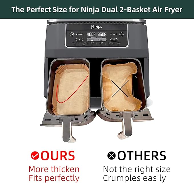 Air Fryer Disposable Paper Liners for Ninja Dual Airfryer Accessories, Non-Stick Parchment