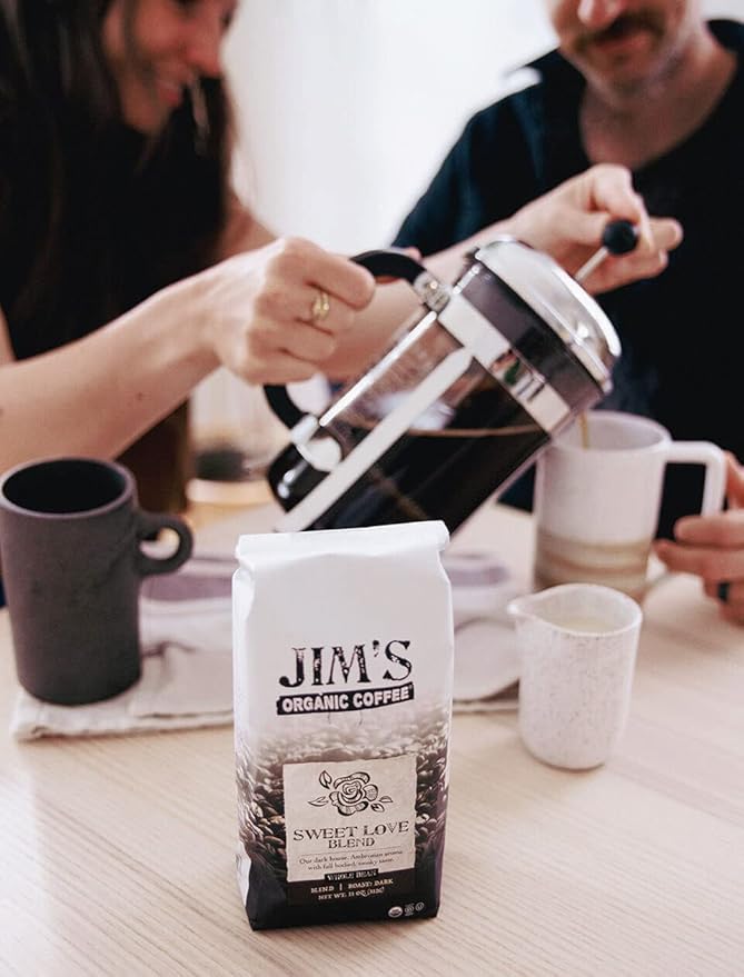 Jim?™s Organic Coffee ??Sweet Love Blend ??Whole Bean, Dark Roast, Bold 11 oz Bag