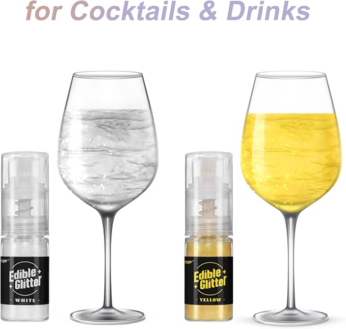 Sujoygar Edible Glitter Spray 2 Colors, White and Yellow Edible Glitter for Cocktails, Shimmer