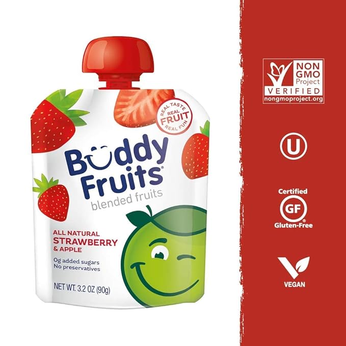 Buddy Fruits Pure Blended Fruit Snack To Go Variety Pack, Multifruit & Strawberry Applesauce 3.2oz