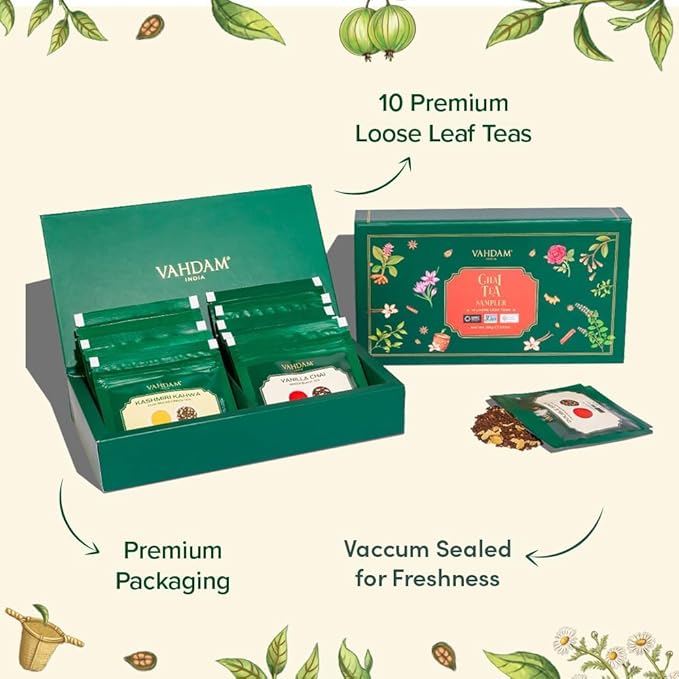 VAHDAM, Assorted Chai Tea Loose Leaf Tea Gift Set (10 Flavors) Gift Ideas for Women & Men | Indian