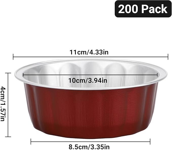 Beasea Aluminum Baking Cups, 8oz 200 Pack Disposable Ramekins Foil Cups Baking 3.9" Ramekin Cup