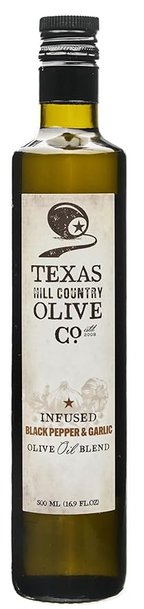 Black Pepper Garlic Infused Olive Oil - Cold Pressed Gourmet EVOO Olive Oil - Great for Dressing