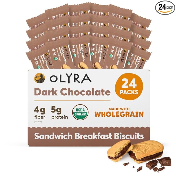 Olyra Dark Chocolate Sandwich Breakfast Biscuits, Healthy Snacks for Adults and Kids, Low Sugar