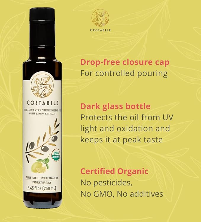 Lemon Olive Oil Extra Virgin from Italy. Organic lemon infused olive oil. Ideal for lemon olive oil