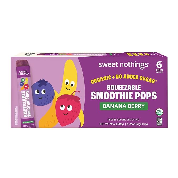 Sweet Nothings, Banana Berry, USDA Organic Kids' Squeezable Fruit Smoothie Popsicle Pops, Value
