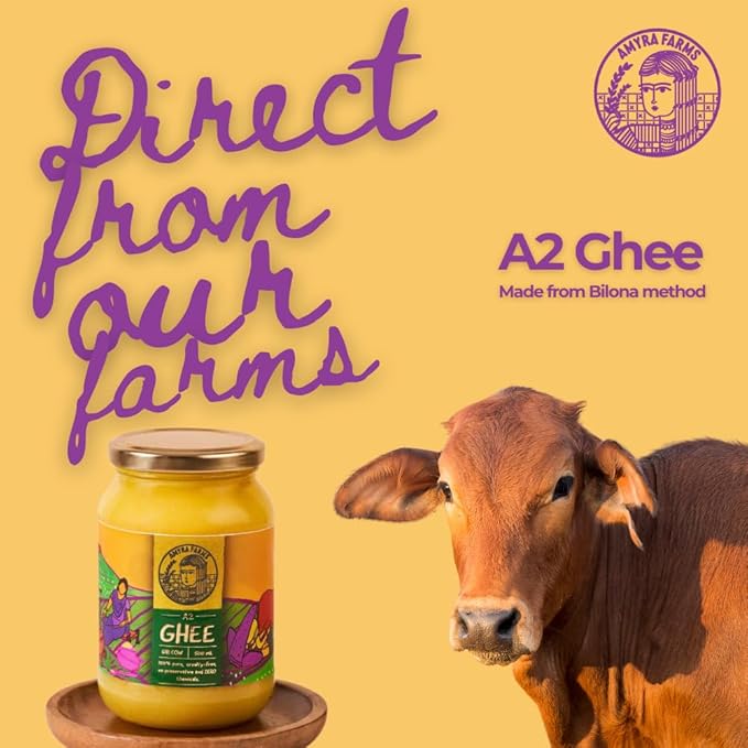 Amyra Farms Organic A2 Ghee - 1 Pound | Grass-Fed Gir Cow Ghee, Handcrafted Bilona, Pure &