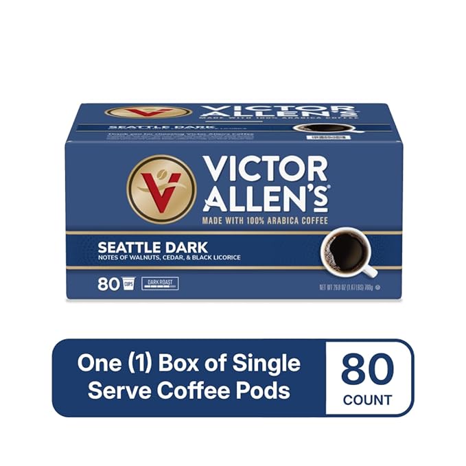 Victor Allen's Coffee Seattle Dark, Dark Roast, 80 Count, Single Serve Coffee Pods for Keurig K-Cup