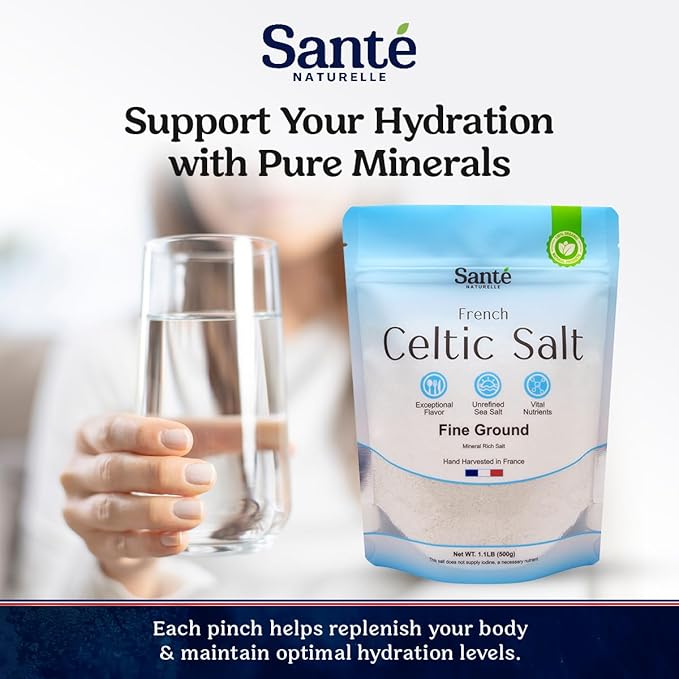 Sante Fine Ground Sea Salt From the Celtic Sea - 1.1lb (18oz) Unrefined French Sea Salt Organic
