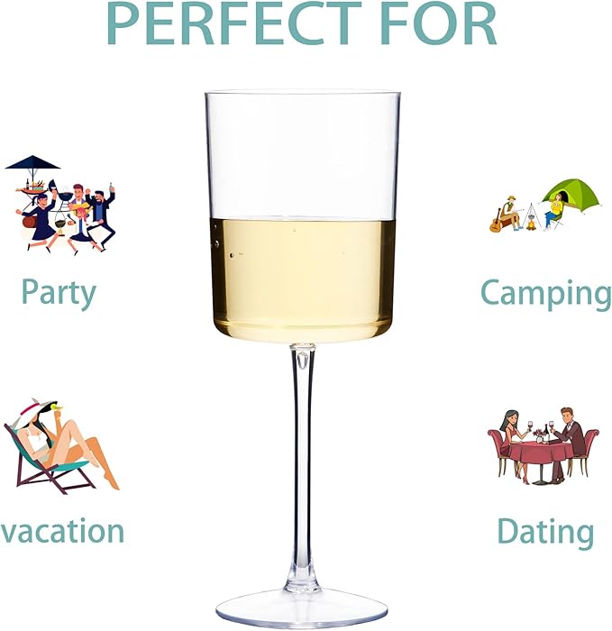 Ciaell 6 Pack Plastic Wine Glasses - 10 Oz Plastic Disposable Wine Glasses with Stem Perfect for