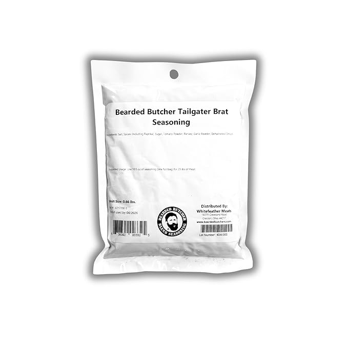 Bearded Butchers Tailgater Seasoning, 10 oz ??For Up to 25 lbs of Meat ??Classic Bratwurst Flavor