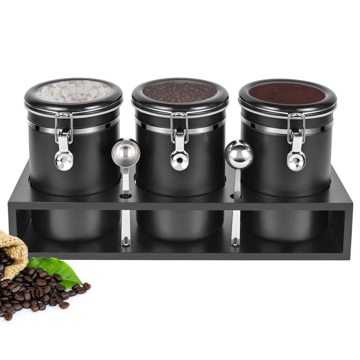 3×63OZ Stainless Steel Coffee Container with Shelf and Scoop for Coffee Bar
