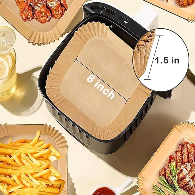 8'' Air Fryer Liners Disposable 100pcs - Non Stick Grease Proof Parchment Paper, Fits 5-8 Quart