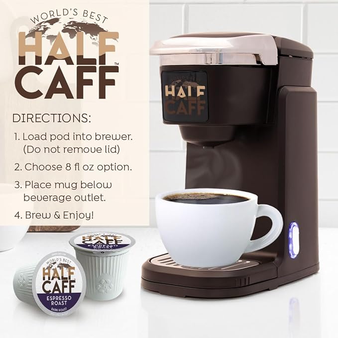 World's Best Half Caff Espresso Roast Coffee Pods, 18 ct, Dark Roast in Recyclable Single Serve