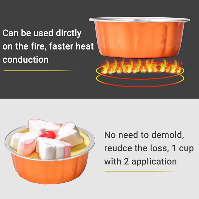 Beasea Disposable Ramekins for Baking, 8oz 100 Pack Aluminum Foil Cups with Lids, Creme Brulee