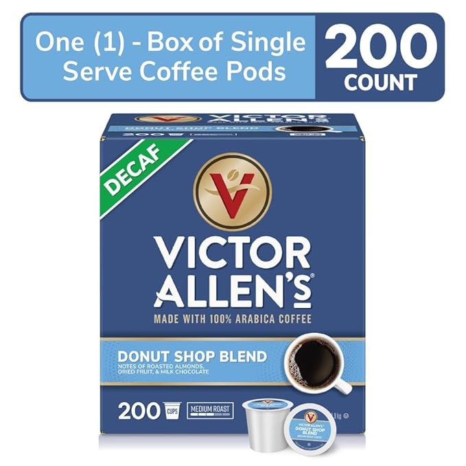 Victor Allen's Coffee Decaf Donut Shop Blend, Medium Roast, 200 Count, Single Serve Coffee Pods for