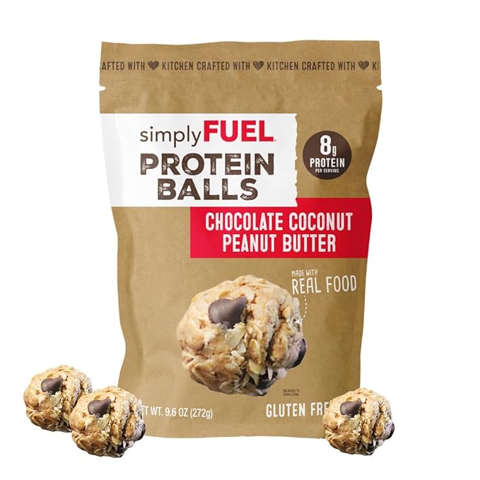 simplyFUEL Whole Food Protein Balls with Probiotics - Chocolate Coconut Peanut Butter Snacks - 8g