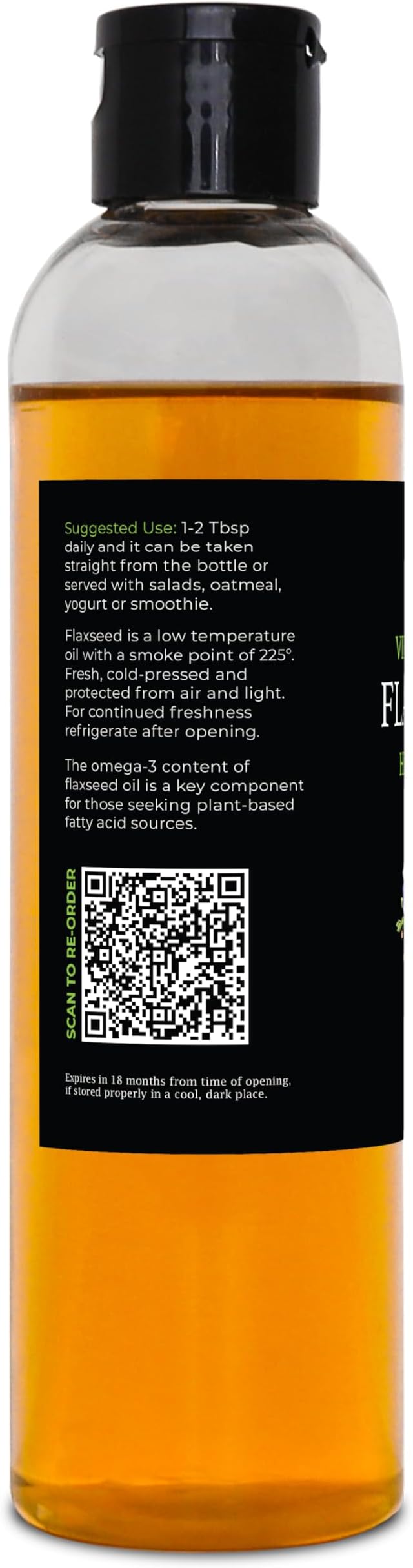 GreenIVe Flax Seed Oil Organically Grown100% Pure Cold Pressed High Vegan Omega Fatty Acids (8 Fl