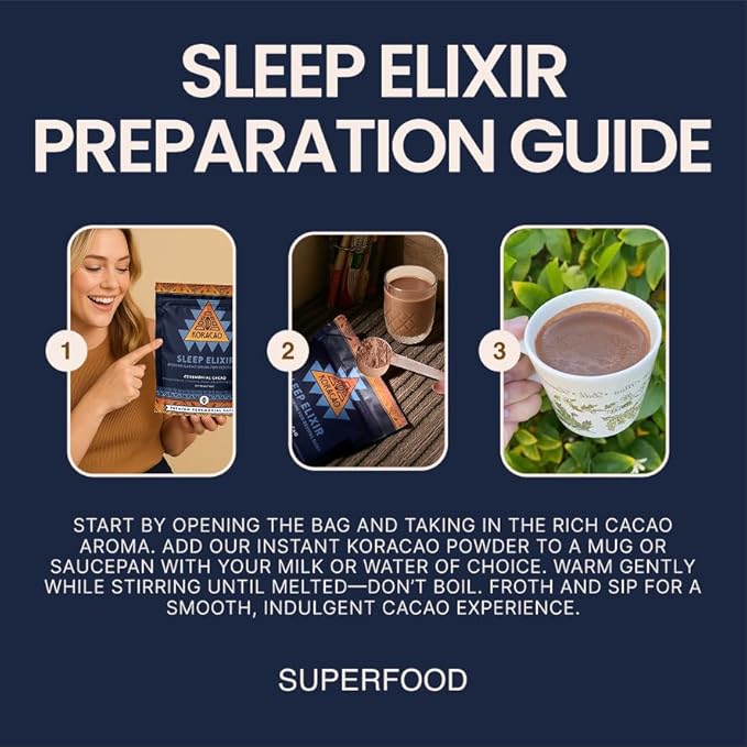 KORACAO Sleep Elixir Cacao Blend ??Ceremonial-Grade Cocoa Drink with Magnesium, L-Theanine, Reishi