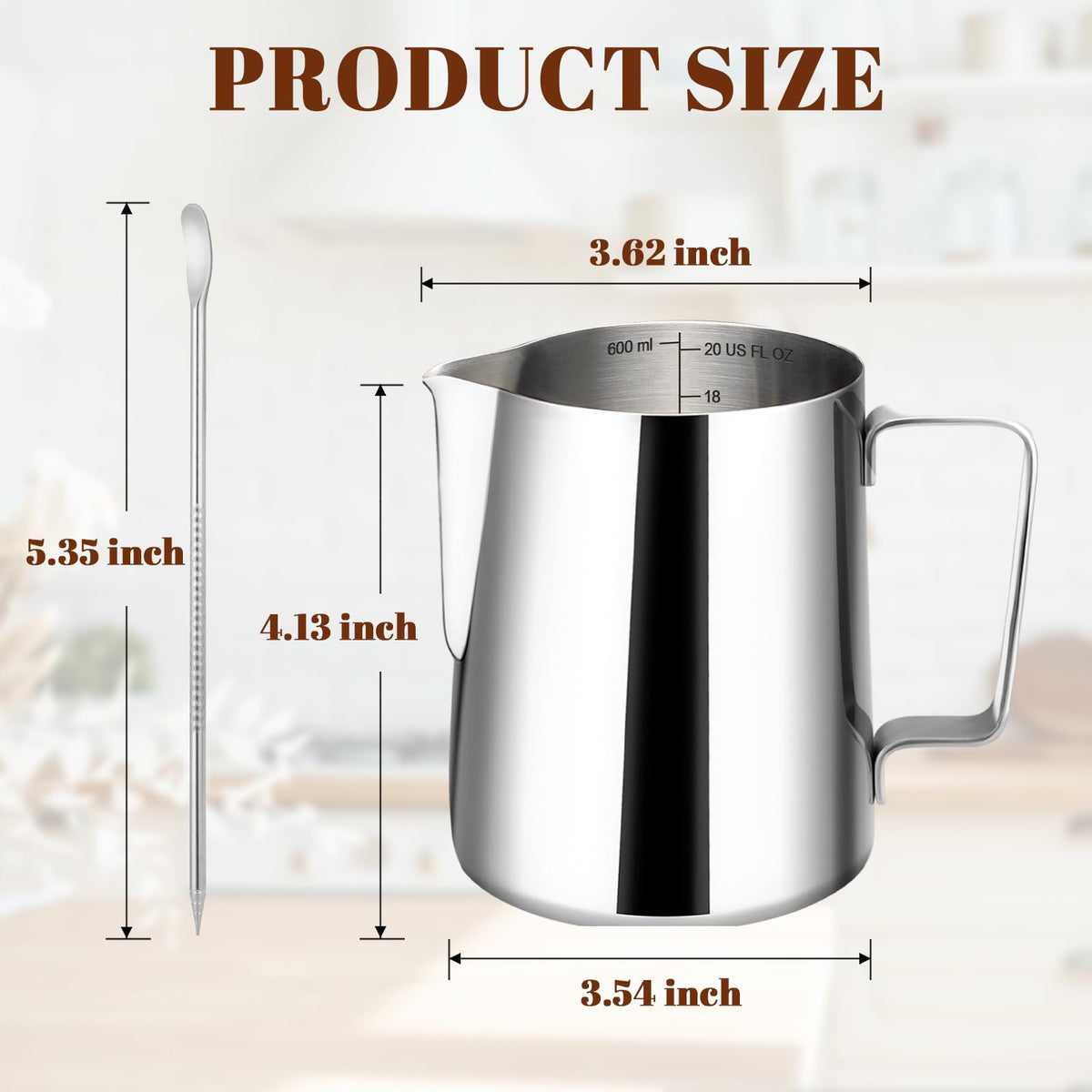 Amrules Milk Frothing Pitcher, 20oz Milk Frother Cup with Clear Scale, 304 Stainless Steel