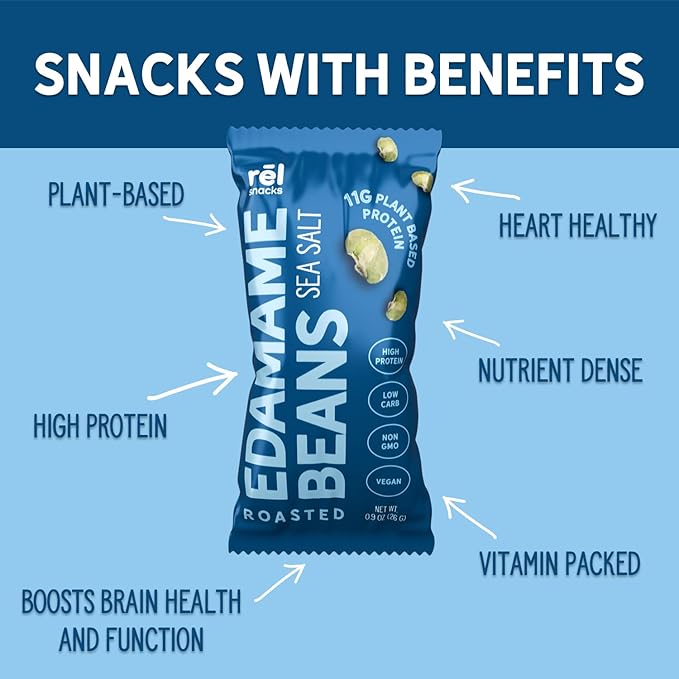 R휆l Snacks Sea Salt Roasted Edamame ??High Protein Low Carb Snack (11g Protein per Serving)