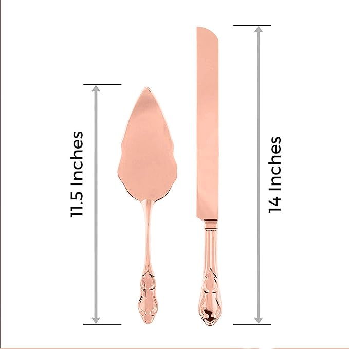 Ella Celebration Rose Gold Engravable Cake Knife & Server Set for Engraving, Rose Gold Wedding