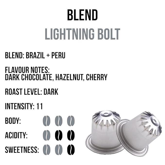 Jewel Coffee Specialty Coffee Pods - Lightning Bolt Blend, 100% Arabica Coffee, Intensity 11, Dark