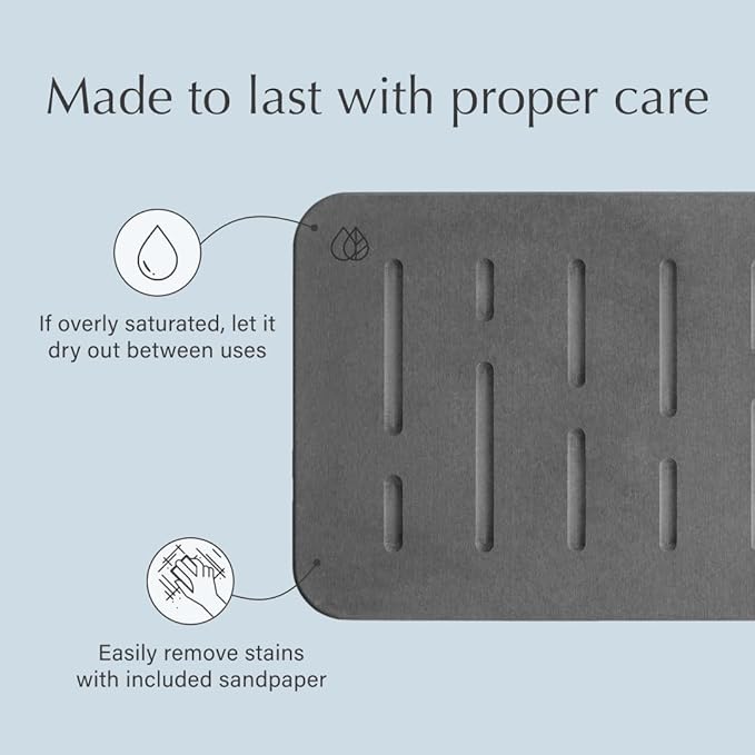 Dorai Home Bath Stone Mat 23.6"x15.4" (2-Pack) – Quick-Dry, Non-Slip Diatomite Stone Bath Mat, Rain