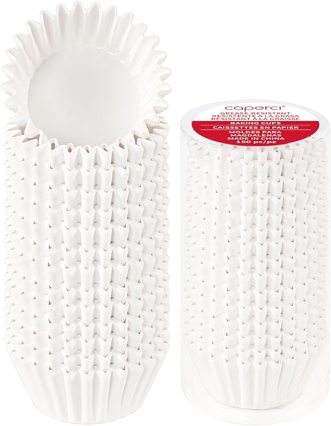 Caperci Heavy Duty Standard White Cupcake Liners 150 Counts - Grease-Resistant Paper Muffin Baking