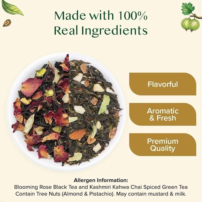 VAHDAM, World Top 20 Tea Sampler - Black, Green, Chai, Herbal & More | Assorted Loose Leaf Gift Set