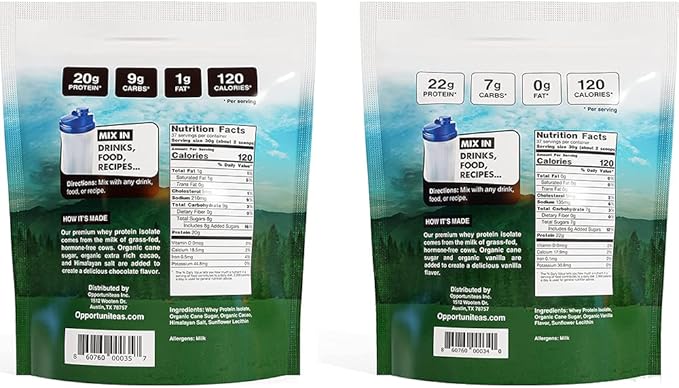 Opportuniteas Grass Fed Vanilla Choco Whey Protein Isolate Powder - 20g Protein Powder Without