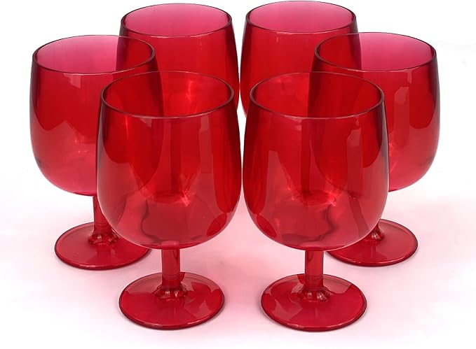 Yalin Set of 6 Unbreakable 12 oz Acrylic Plastic Wine and Water Tumbler Stackable Goblets. (Red, 12