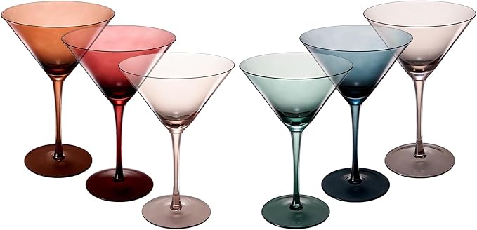 Colored Martini & Cocktail Crystal Glasses - 10oz | Set of 6 | Cute Pastel Muted Crystal Cocktail
