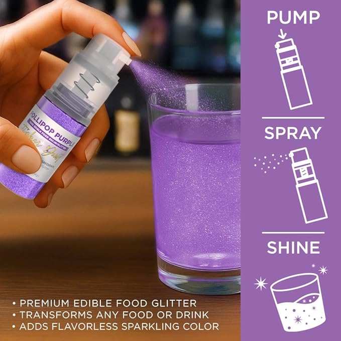 Bakell - Pollipop Purple Tinker Dust (4g, 1x Mini Spray Pump) Edible Glitter for Food, Desserts
