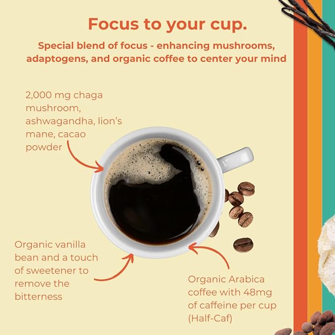 Shroovy Organic Mushroom Coffee | Lion's Mane and Chaga Mushroom | Instant Mushroom Coffee |