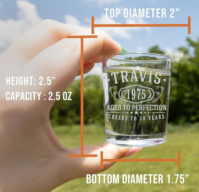 Personalized Vintage 50th Etched 2.5oz 1pk Shot Glass – Custom 1975 Happy 50th Birthday Gifts Men