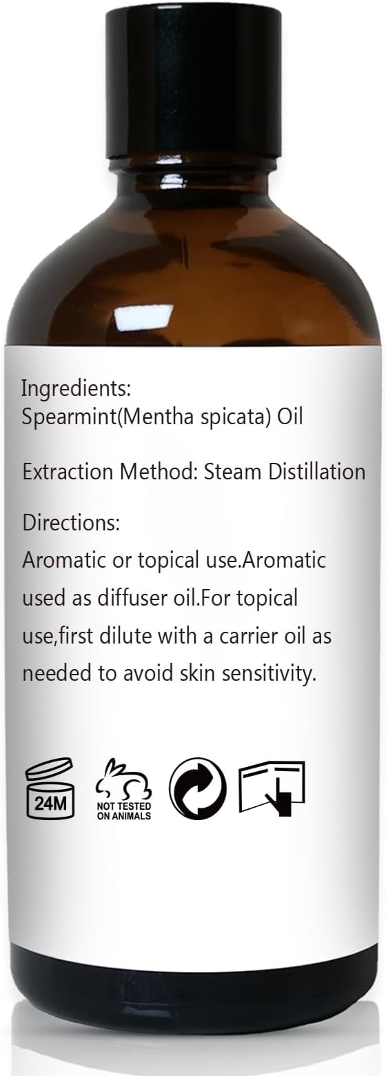 Spearmint Essential Oil, 100% Pure Undiluted Spearmint Oil for Skin, Hair, Aromatherapy