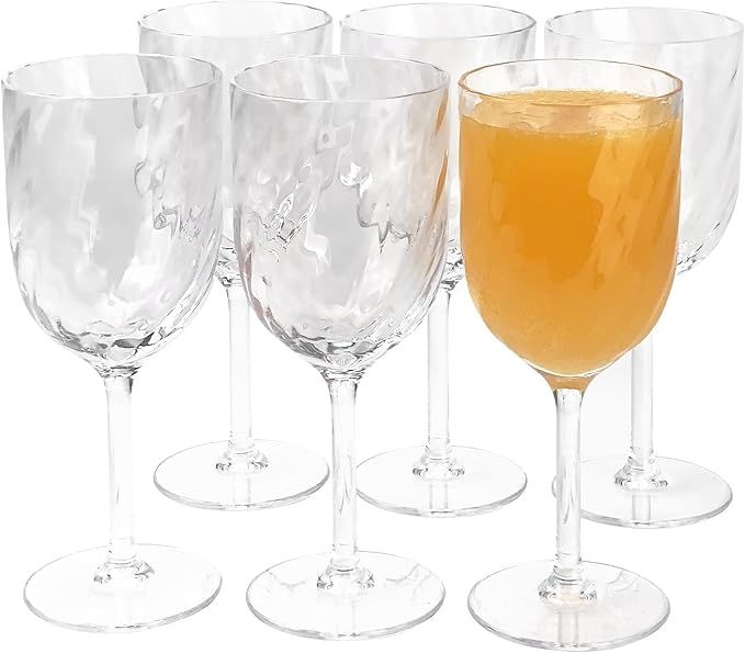 Yalin Set of 6 Unbreakable 12 oz Acrylic Plastic Wine and Water Tumbler Stackable Goblets. (Clear