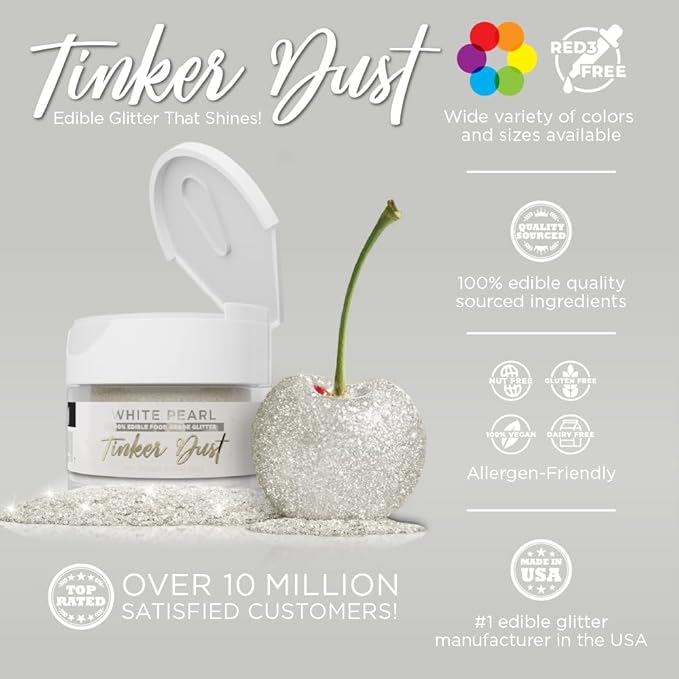 Bakell - White Tinker Dust (5g, 1x Jar) Edible Glitter for Food, Desserts, and Beverages!