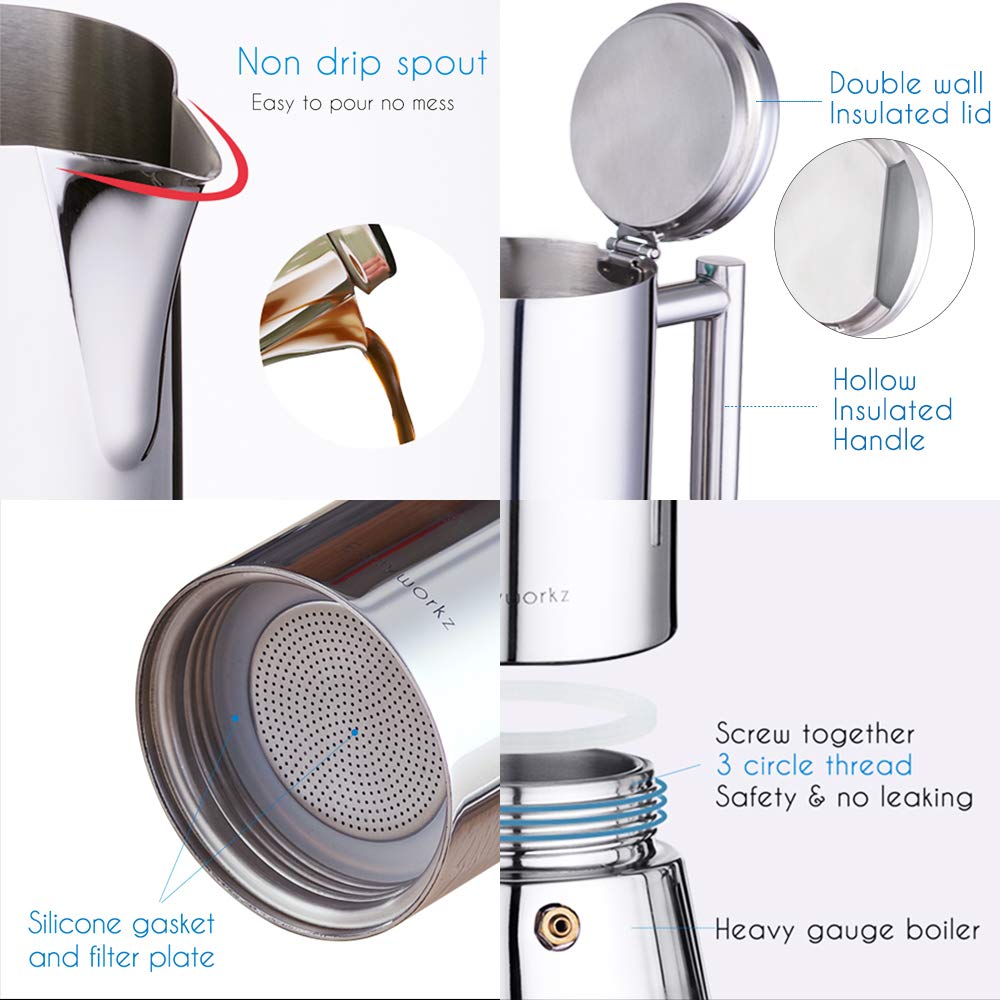 Easyworkz Diego Stovetop Espresso Maker Stainless Steel Italian Coffee Machine Maker 12Cup 17.5 oz