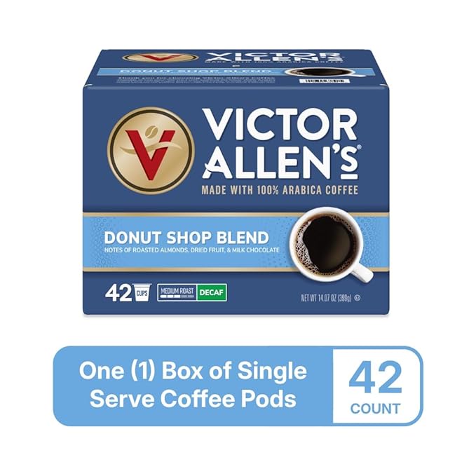 Victor Allen's Coffee Decaf Donut Shop Blend, Medium Roast, 42 Count, Single Serve Coffee Pods for