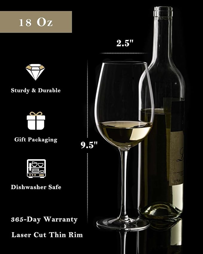 JBHO Crystal Wine Glasses - Hand Blown Red or White Wine Glasses -18 Ounce - Set of 2 - Lead-Free